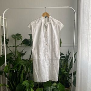 JI OH White Cap Sleeve Button Down Slit Back Mini Dress